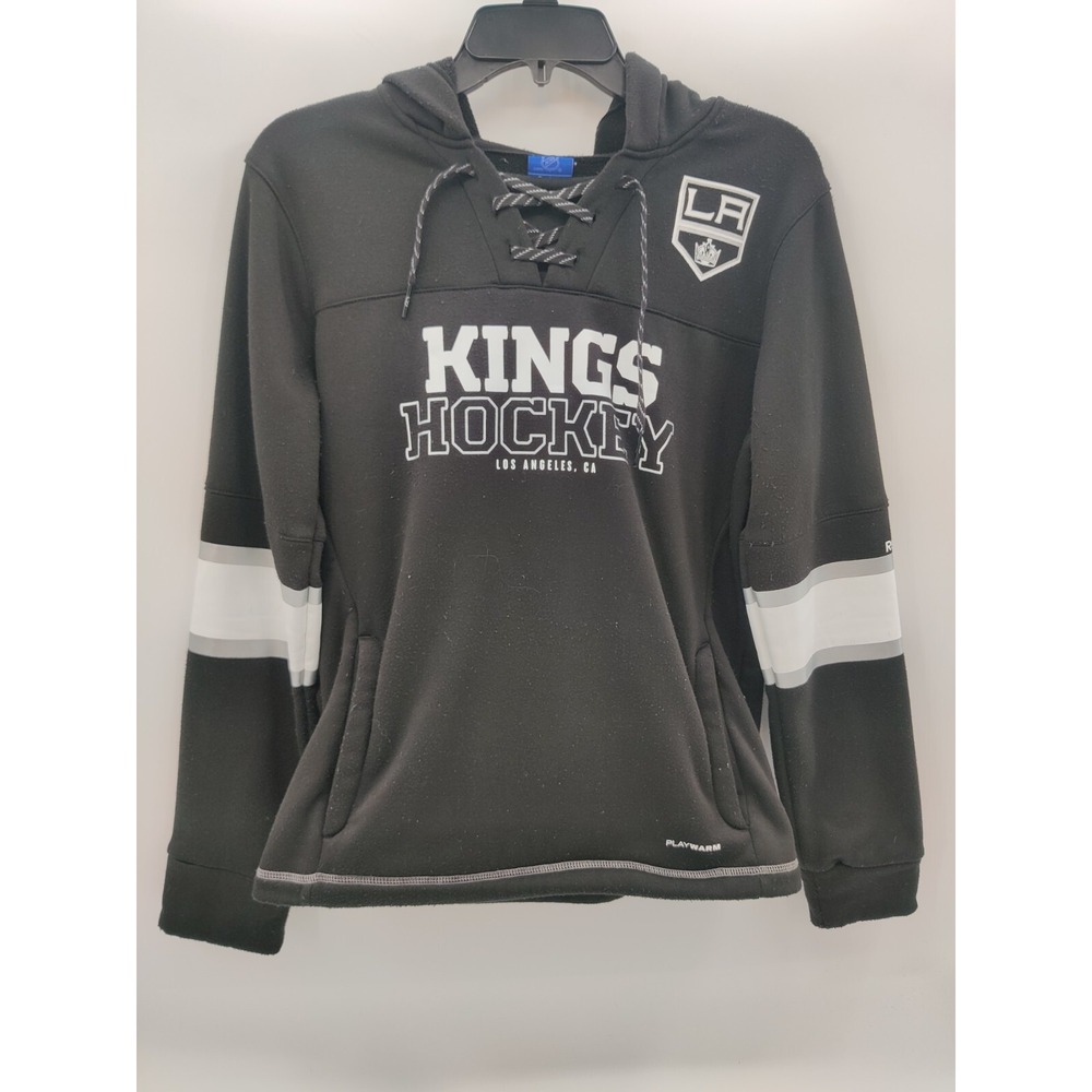 Reebok LA Kings NHL Hockey Hoodie Mens Medium Black PlayWarm Lace Up Fleece